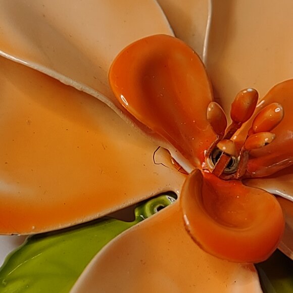 Orange Enamel Large Flower Brooch - Picture 5 of 11